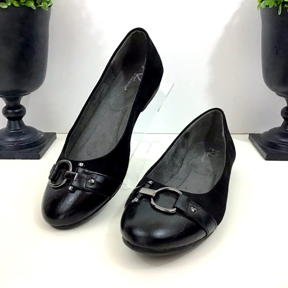 Aerosoles A2 “Ultrabrite” Black Flats, 7.5M